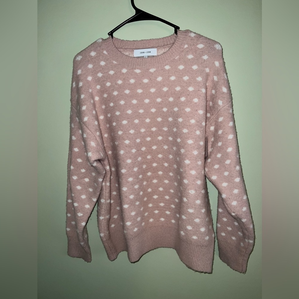 John and Jen Pink Polka Dot Sweater